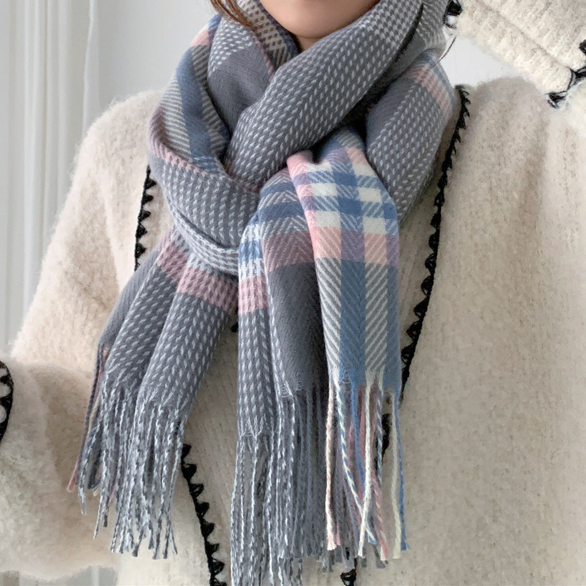 Fashionable Contrast Colors Plaid Scarf