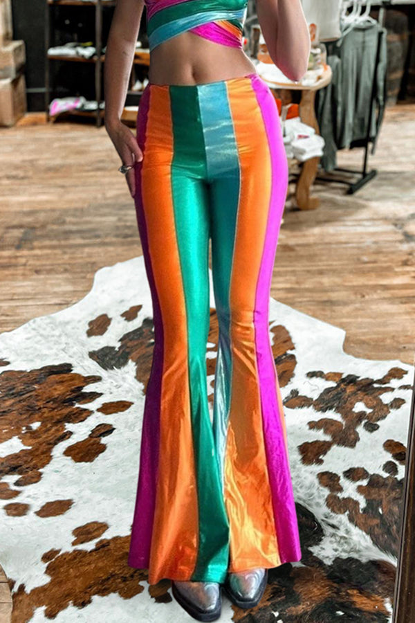 Casual High Waist Rainbow Trousers