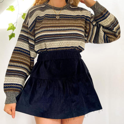 Geometric Ethnic Print Casual Loose Round Neck Sweater