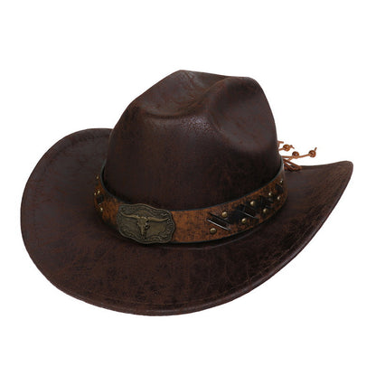 Men's Vintage Western Cowboy Hat Vintage Faux Leather Crack Knight British Felt Hat