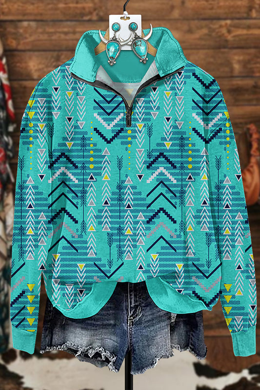 Turquoise Striped Arrow Zip Sweatshirt