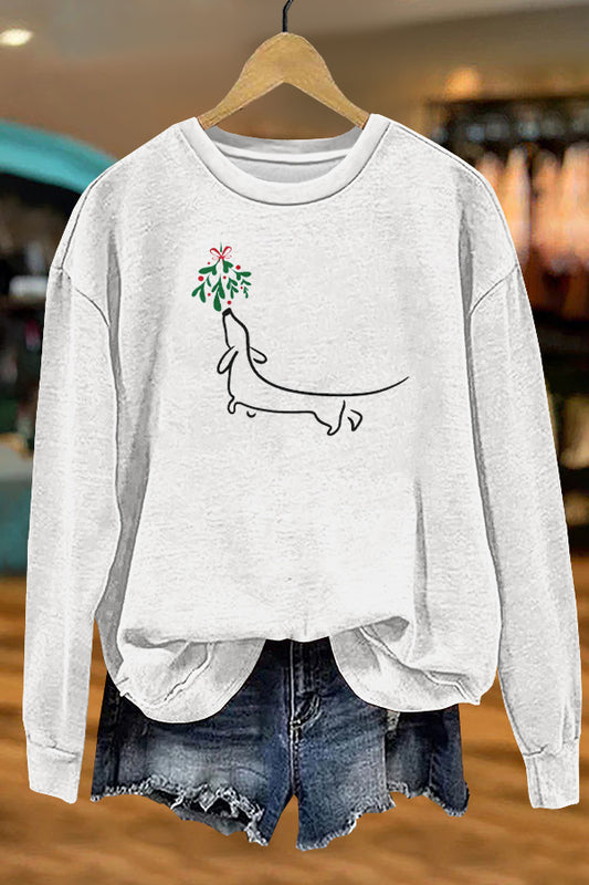 Classic Christmas Dachshund Print Sweatshirt