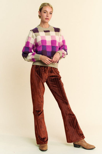 Velvet Ribbed Elastic Waist Knit Flare Pants