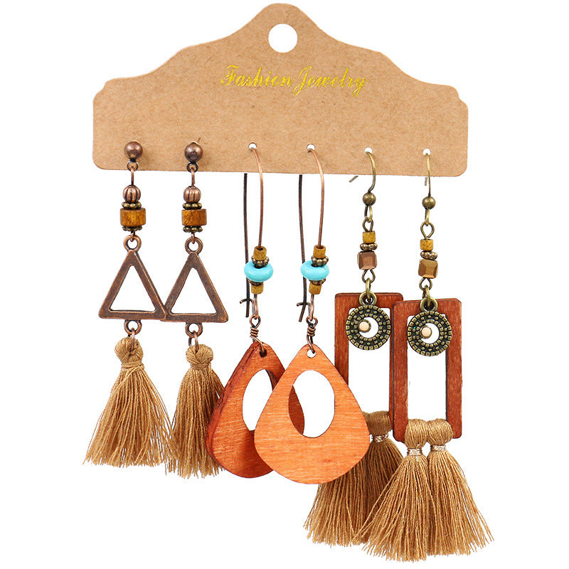 Women's Bohemian Tassel Earrings 3-Set Combination