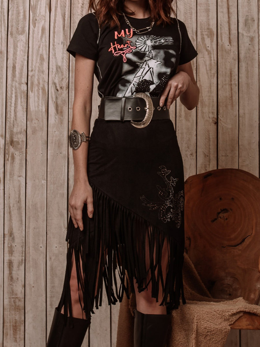 Vintage Western Fringed Hem Skirt