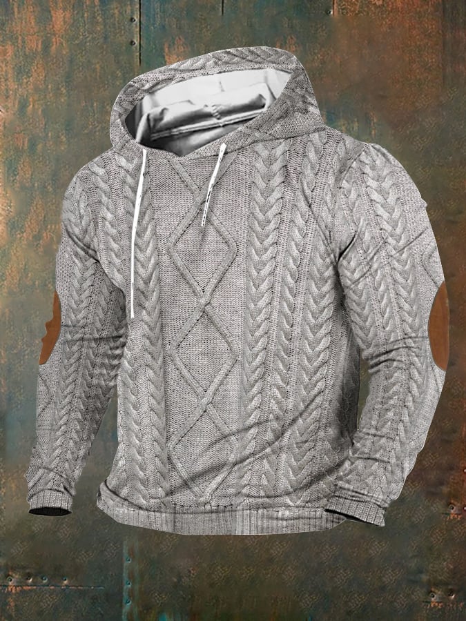 Men's Vintage Knitted Print Hoodie