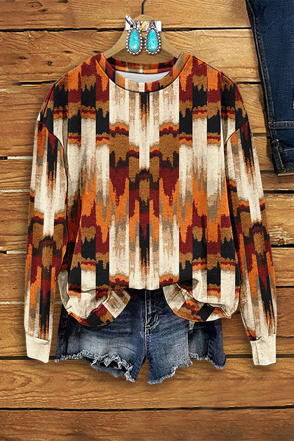 Classic Western Print Long Sleeve Sweatshirt