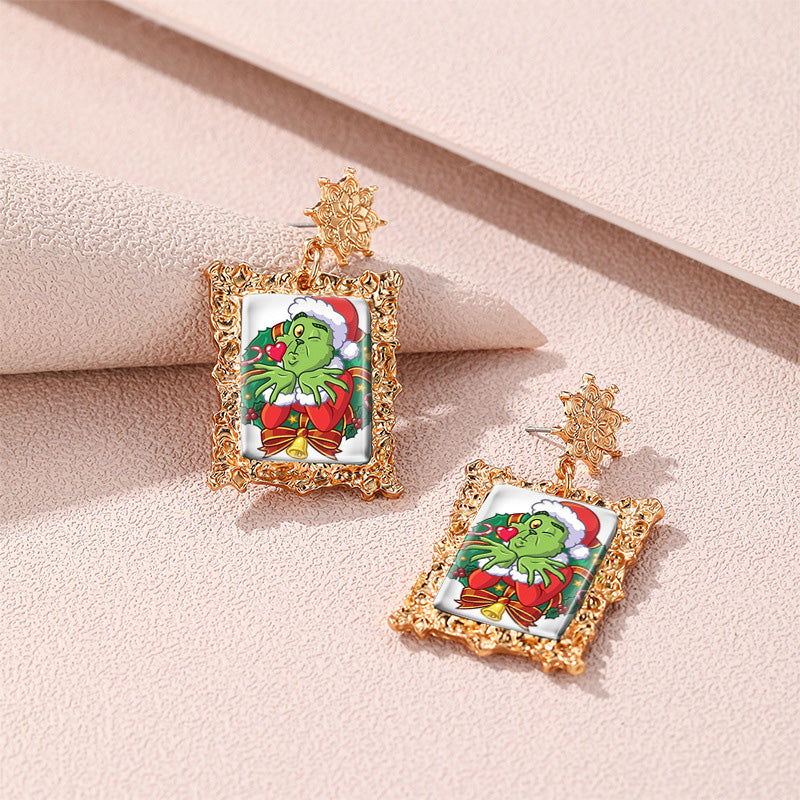 Vintage Grinch Square Earrings