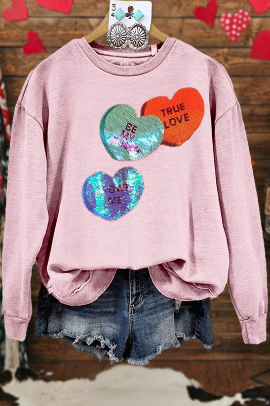 Casual Valentine's Day Love Print Sweatshirt