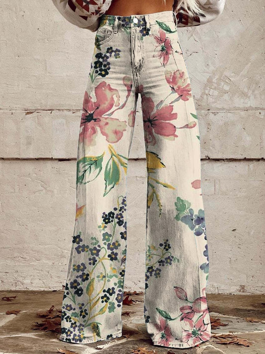 Women's Vintage Botanical Floral Wide Leg Pants