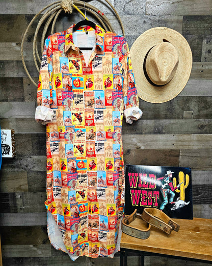 Vintage Rodeo Poster Western Duster Dress