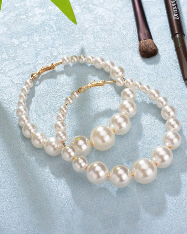 Retro Exaggerated Oversized Faux Pearl Large Hoop Earrings