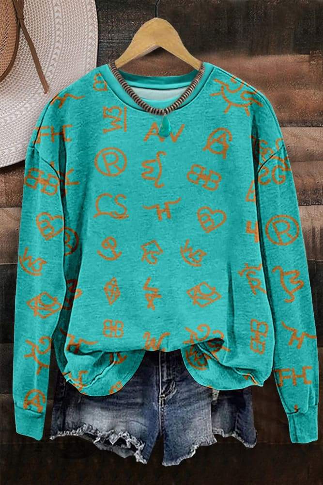 Western Print Casual Sweatshirt