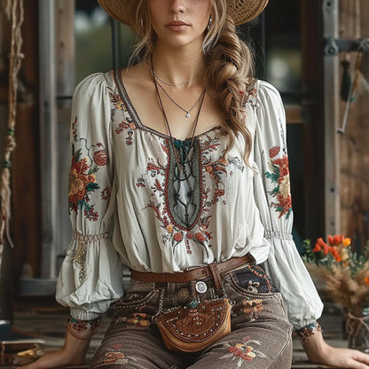 Bohemian Gypsy Print Sexy V-Neck Shirt