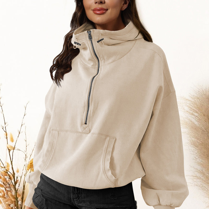 Hooded Sweatshirt Women's Trendy Sports Hoodie Zipper Drawstring Long Sleeve Top Jacket