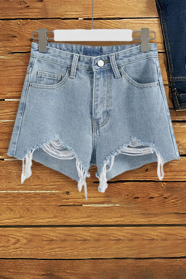 Classic Ripped Tassel Denim Shorts