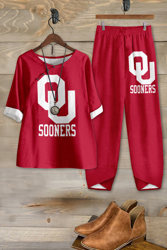 Casual Oklahoma Sooners Printed Top And Pants Set