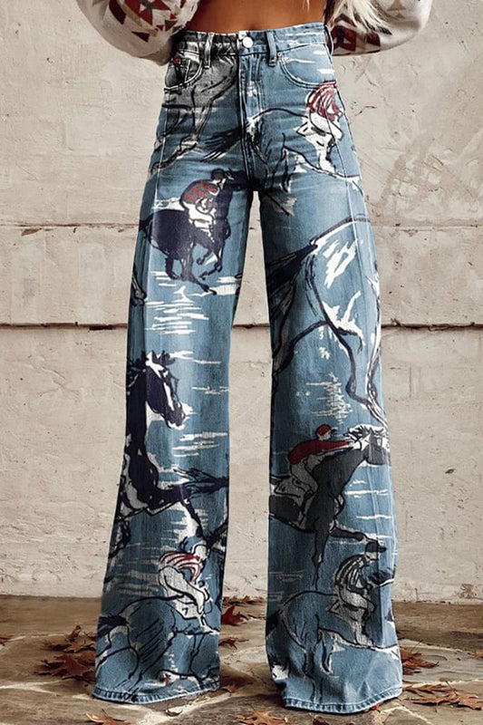 Women's Vintage Print Casual Wide Leg Pants