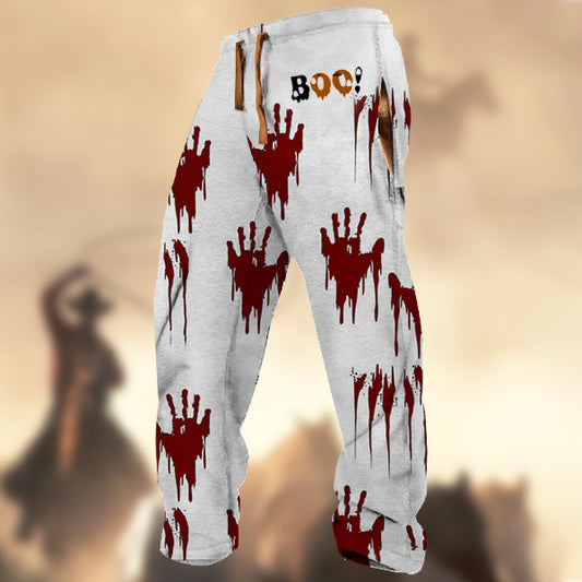 Men's Halloween Bloody Hands Boo! Print Sports Casual Sweatpants