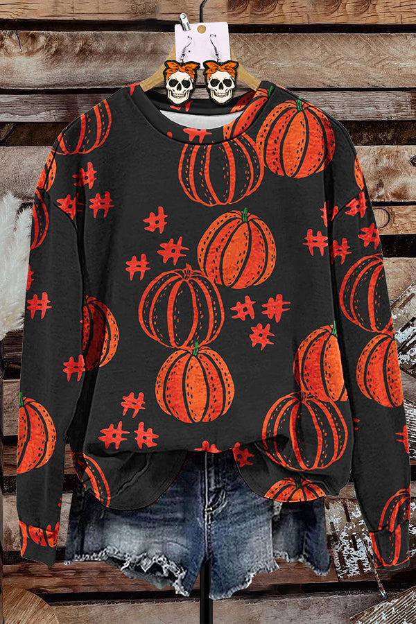 Halloween Pumpkin Print Sweatshirt