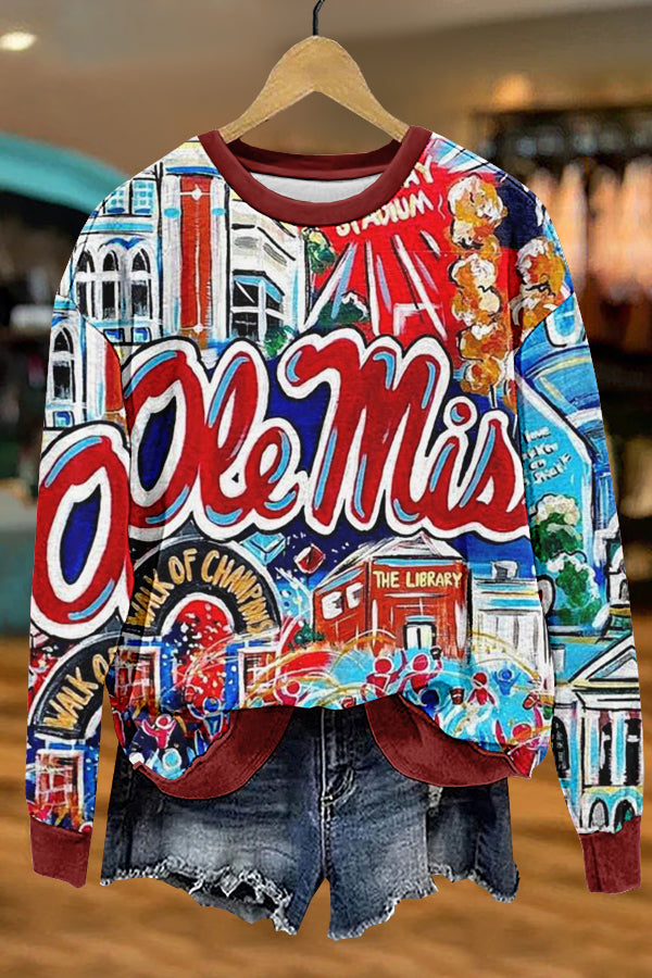 Unique Gameday Ole Miss Print Sweatshirt