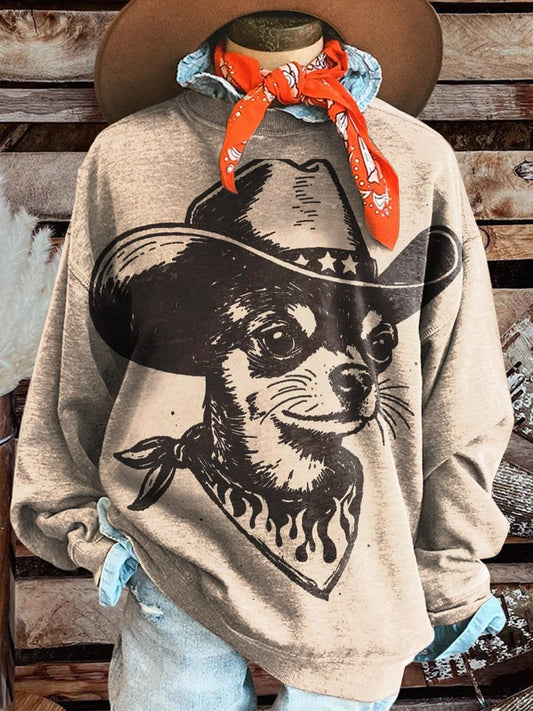 Cowboy Animals Print Casual Sweatshirt