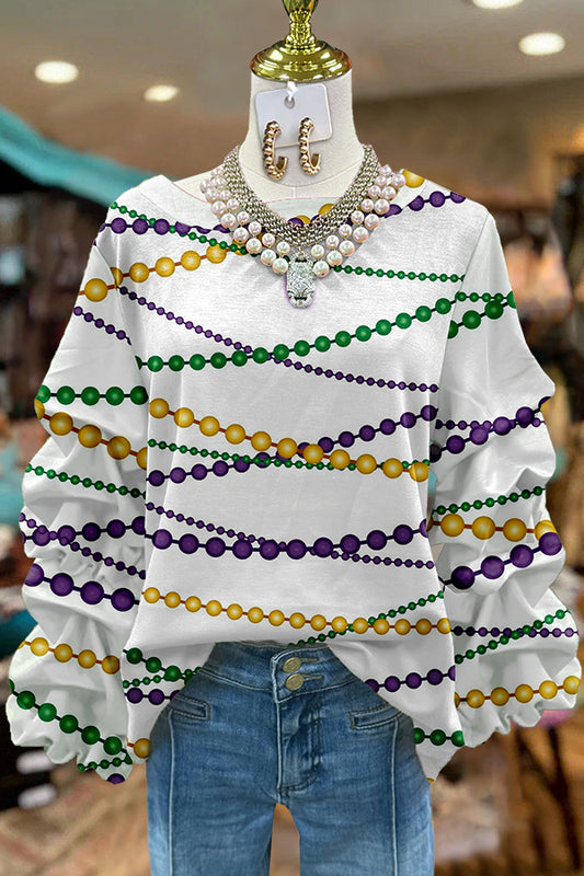 Mardi Gras Chain Pleated Sleeve Sweatshirt