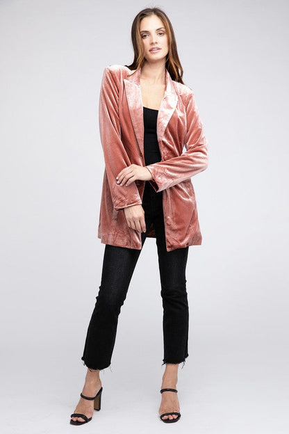 Shiny Velvet Peak Lapel Single Blazer choice of colors