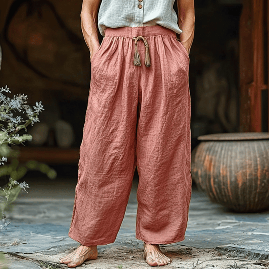 Women's Solid Linen Cropped Pants