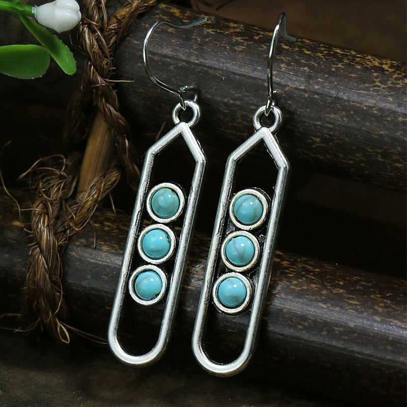 Women's Bohemian Turquoise Inlaid Tassel Earrings