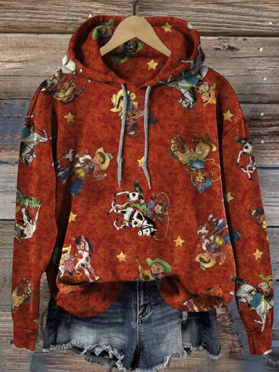 Retro Western Print Casual Sweatshirt