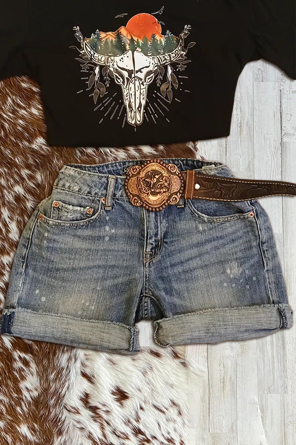 Vintage Washed Rolled Hem High Waist Denim Shorts