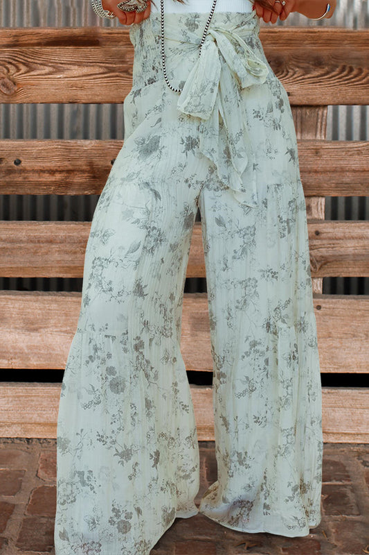 Retro Strappy Printed Wide Leg Pants