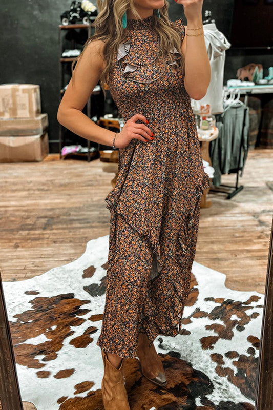 Beautiful Printed Mock Neck Midi Dress