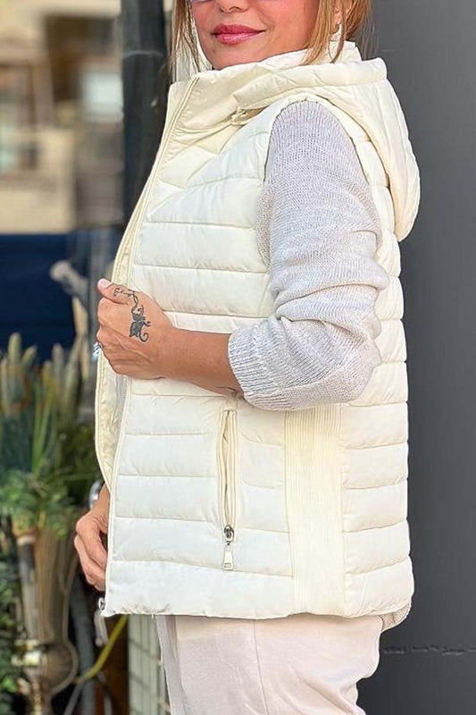 Women's casual patchwork knitted hooded sleeveless jacket