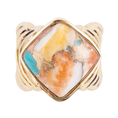 Arrows Turquoise and Spiny Oyster Matrix Bronze Ring