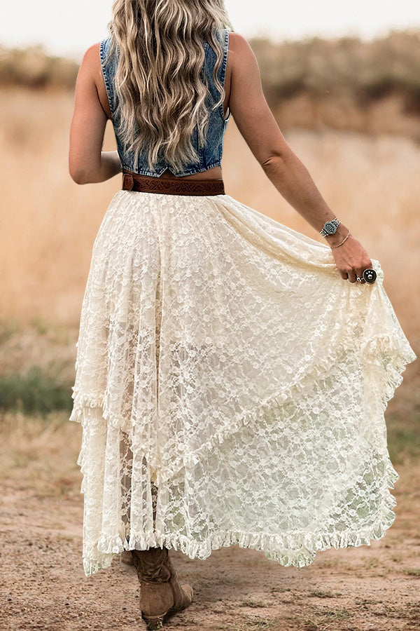 Beautiful Tiered Ruffled Hem Lace Skirt