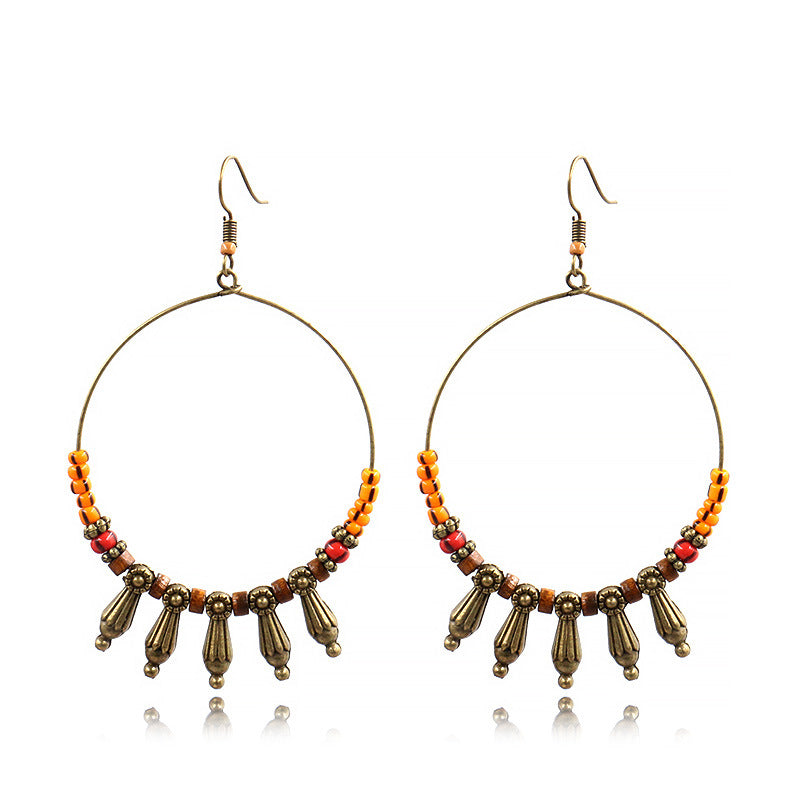 Women's Bohemian Wooden Bead Large Circle Earrings