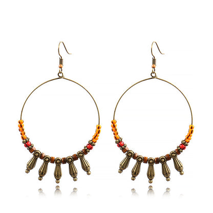 Women's Bohemian Wooden Bead Large Circle Earrings