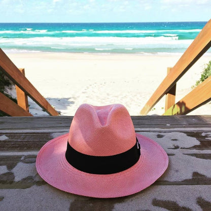 Pink Classic Fedora | Genuine Panama Hat | Toquilla Straw | Handwoven in Ecuador - EA - HatBox Included