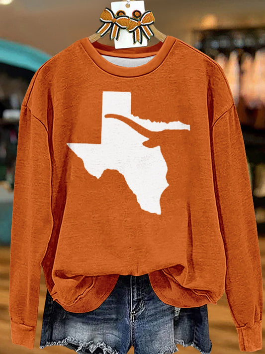 Orange Bull Head Print Casual Sweatshirt