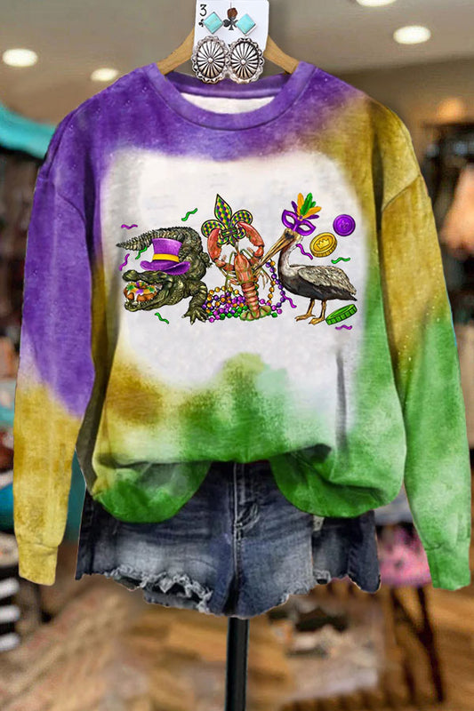 Mardi Gras Alligator Pelican Crawfish Graphic Sweatshirt