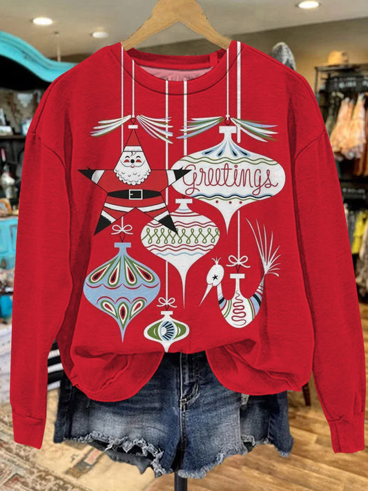 Christmas Vintage Decoration Print Casual Sweatshirt