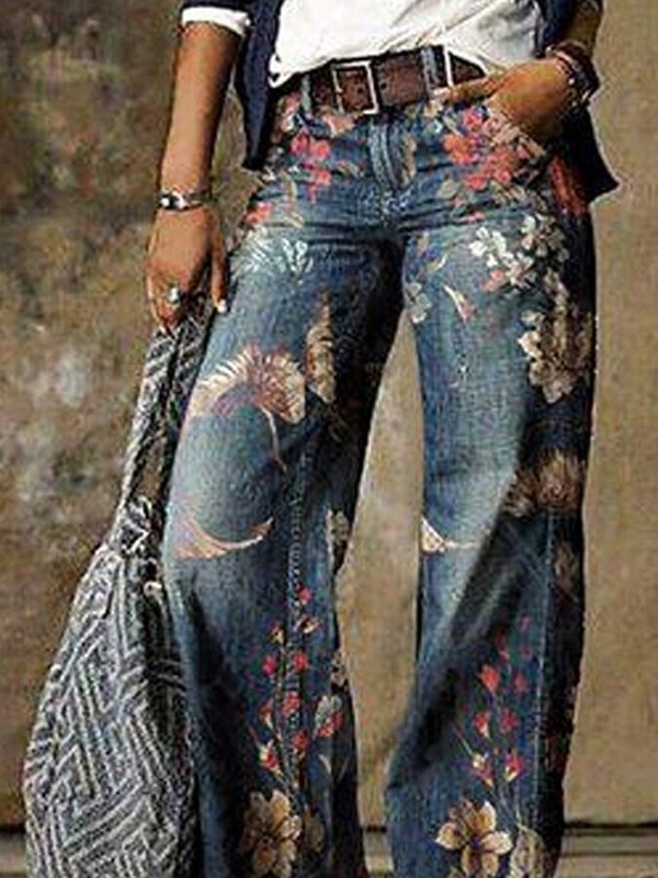 Fashion Printed Jeans Casual Long Pants