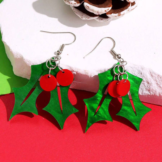 Christmas Tree Leaf Berry Earrings