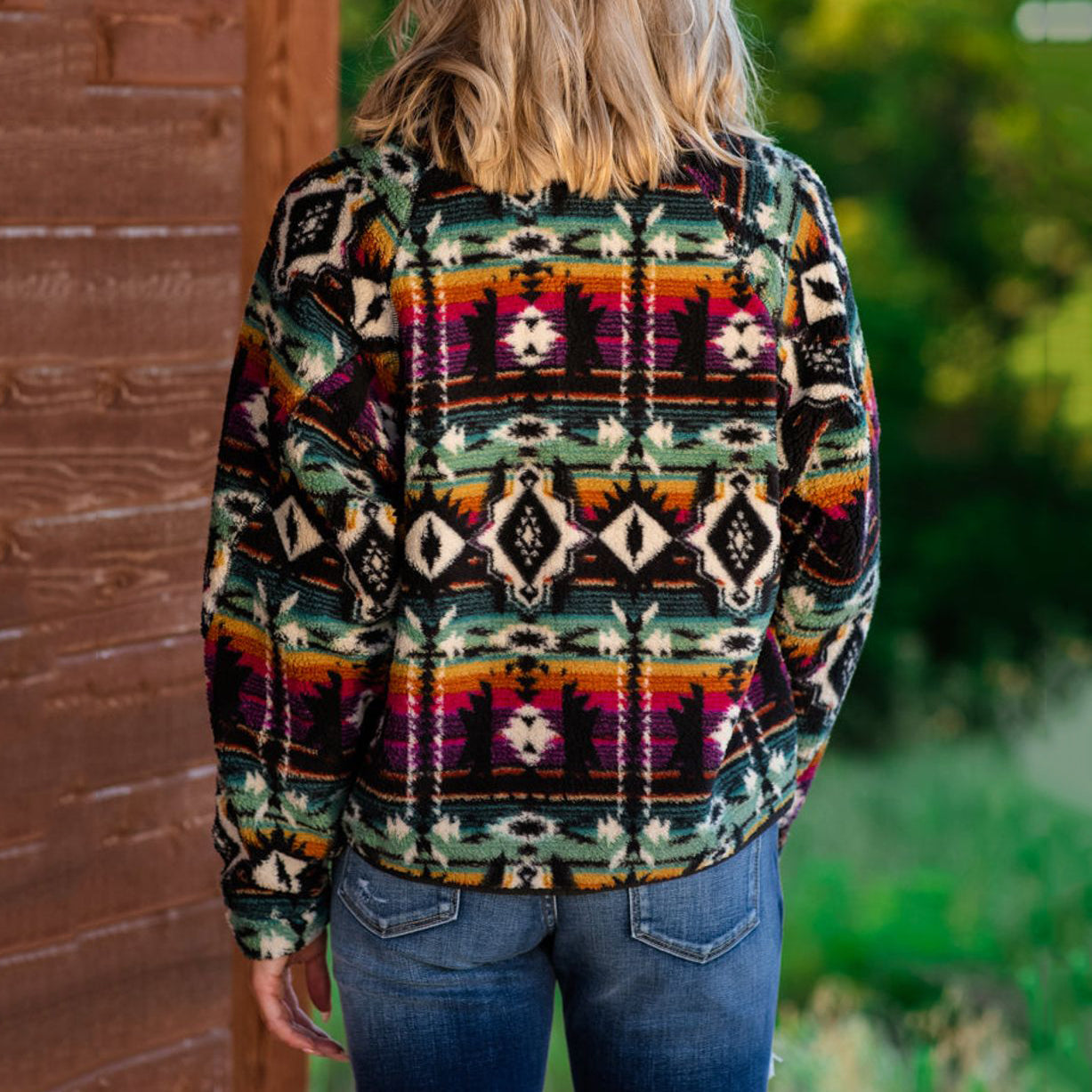 Retro Multicolor Aztec Sherpa Jacket