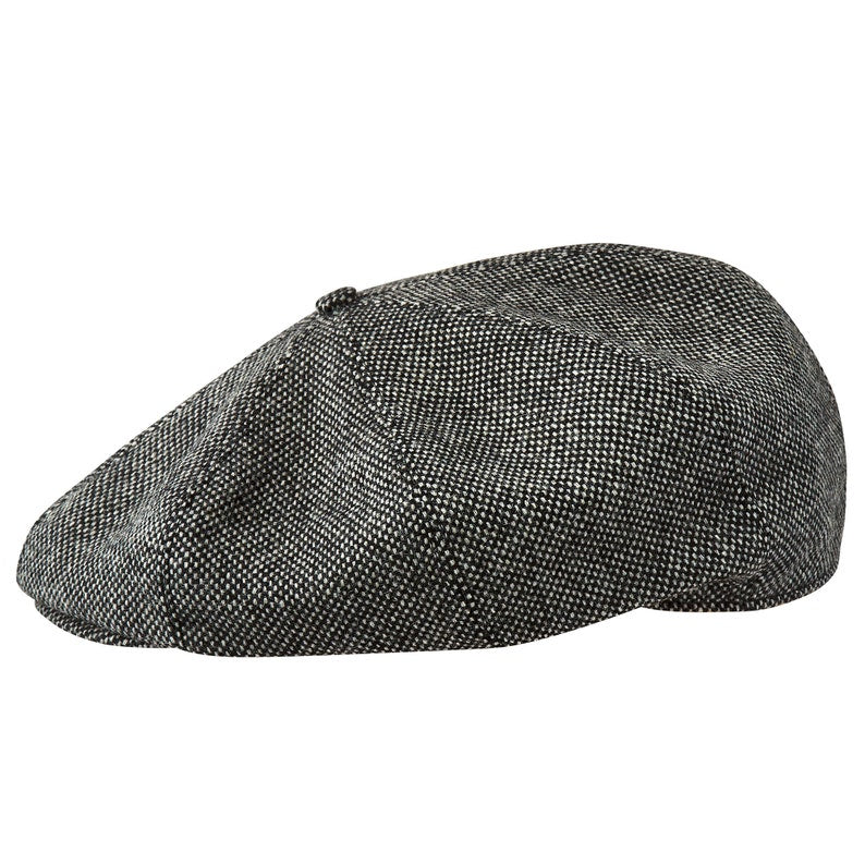 PEAKED CAPS - WOOL Genuine Scottish Harris Tweed 8 Panels Man Cap BLACK-WHITE