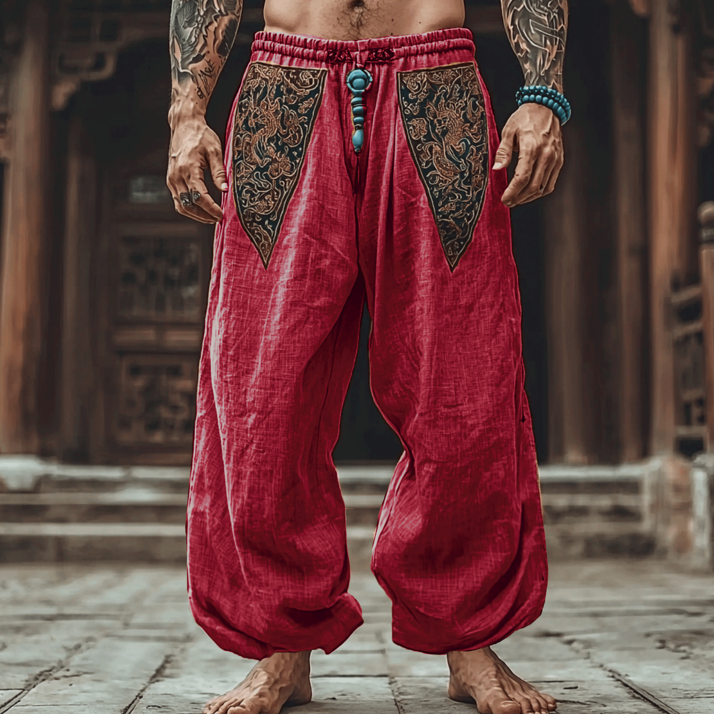 Men's Holiday Bohemian Patchwork Loose Linen Harem Pants