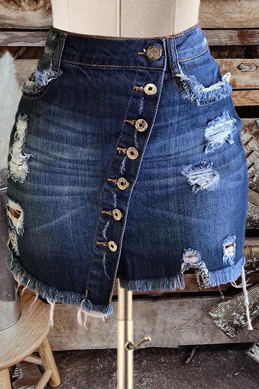 Sexy Ripped Button Hip-hugging Denim Skirt-0520