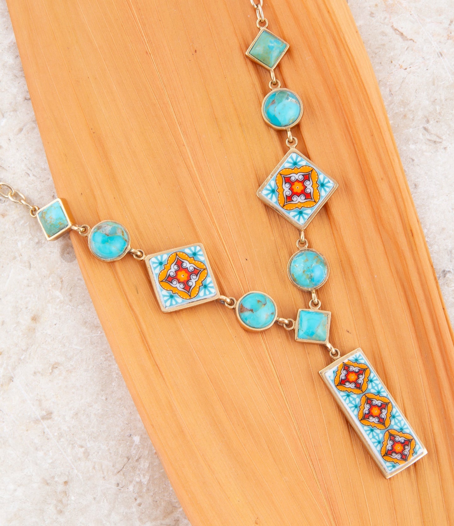 Barse Talavera Tile and Blue Turquoise Golden Y-Neck